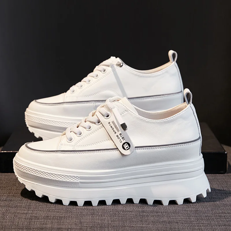 

2022 New Spring Autumn Leather Platform Wedge Shoes Chunky Sneaker White Casual Vulcanized Comfortable Breathable Running Shoes