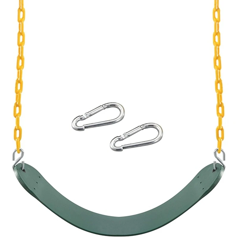 

Heavy Duty Swing Seat Green With 66 Inch Chain, Swing Accessory Part Replacement With Snap Hooks For Kids