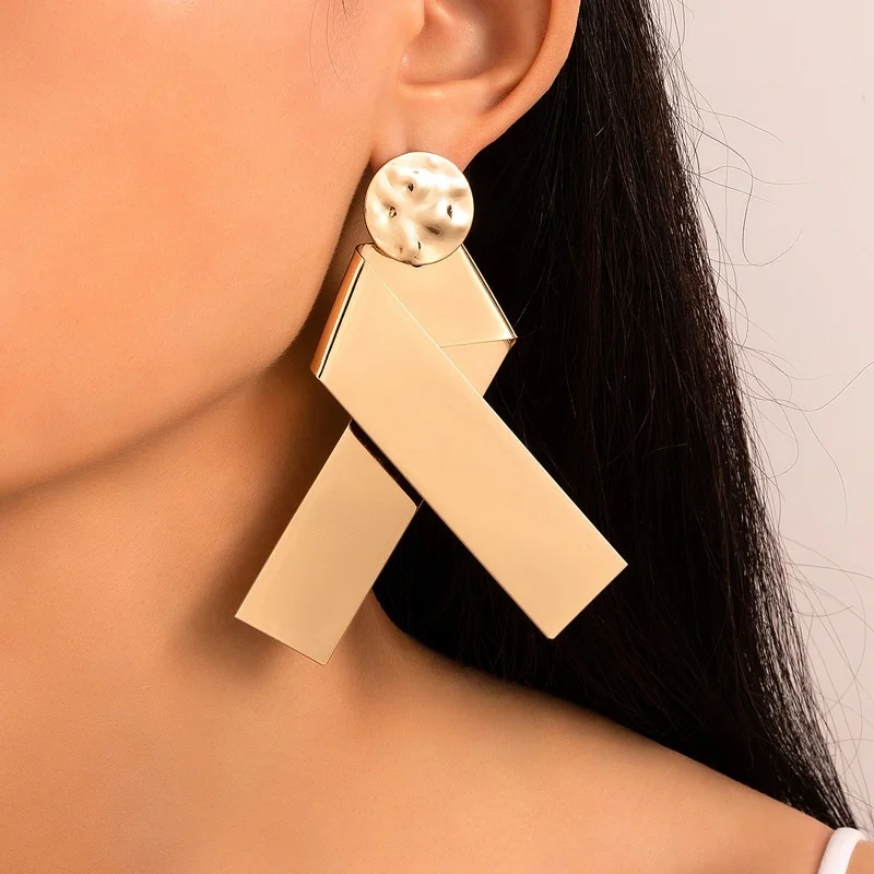 

New 2022 Metal Geometric Cross Stud Irregular Gold Earrings