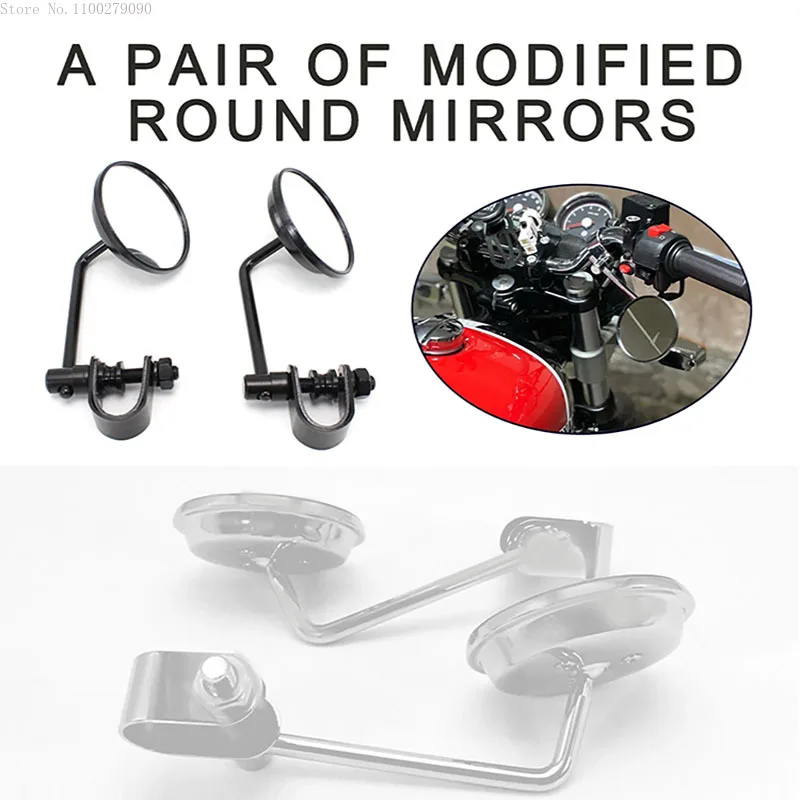 

1Pair 22mm Motorcycle Handlebar Rear View Mirrors Round Convex Clip-On Retro for Harley Honda Chopper Cruiser Cafe Racer Moto B