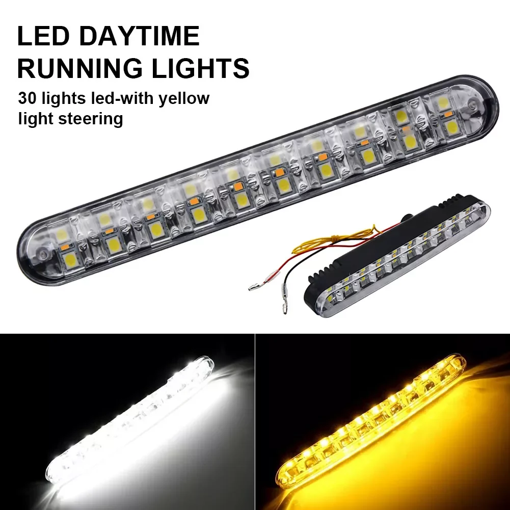 

2PCS 30LED Car 12W 6000K Daytime Running Light 12V HID DRL Driving Turn Signal Fog Light White Amber Light Bar Car Styling Bulb