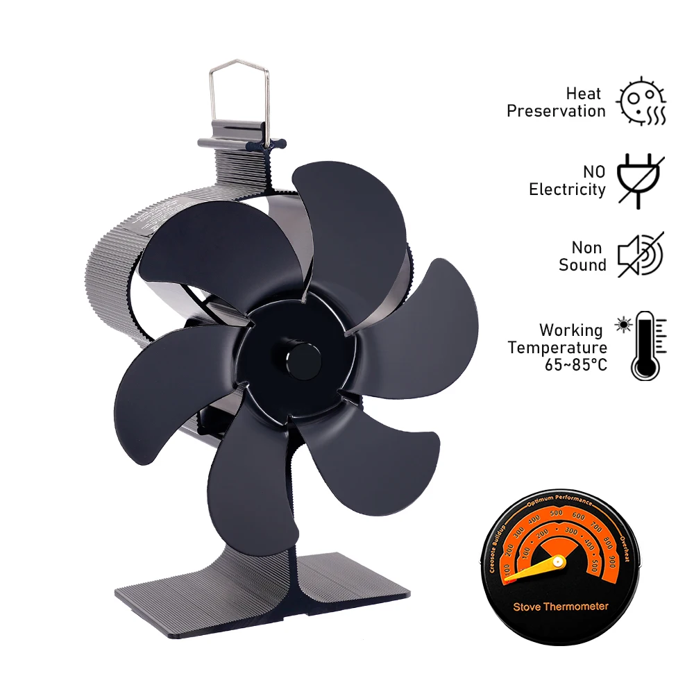 

6 Blades Fireplace Fan Heat-powered Stove Fan No Battery Power Eco-fan Quiet Household Log Burner Efficient Heat Distribution