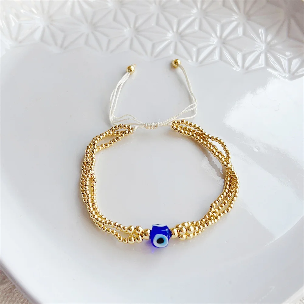 Multi-Layer Beads Evil Eye Bracelet Jewelry for Couples Gold Color Sliver Color Bracelets Valentine's Day Gift Stackable Pulsera