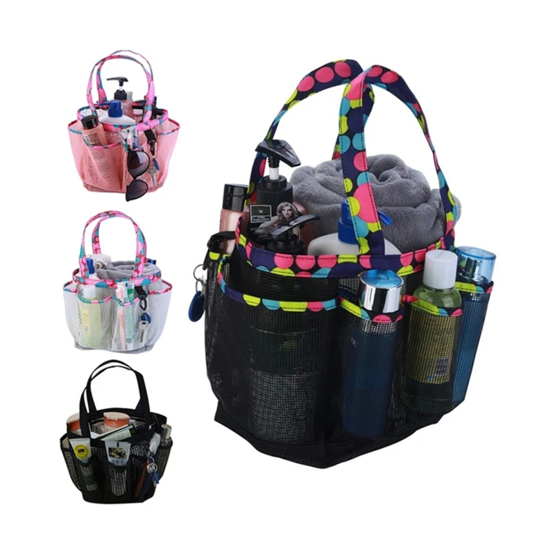 

Portable Mesh Shower Caddy Quick Dry Shower Tote Hanging Bath Toiletry Organizer Bag 7 Storage Pockets Double Handles