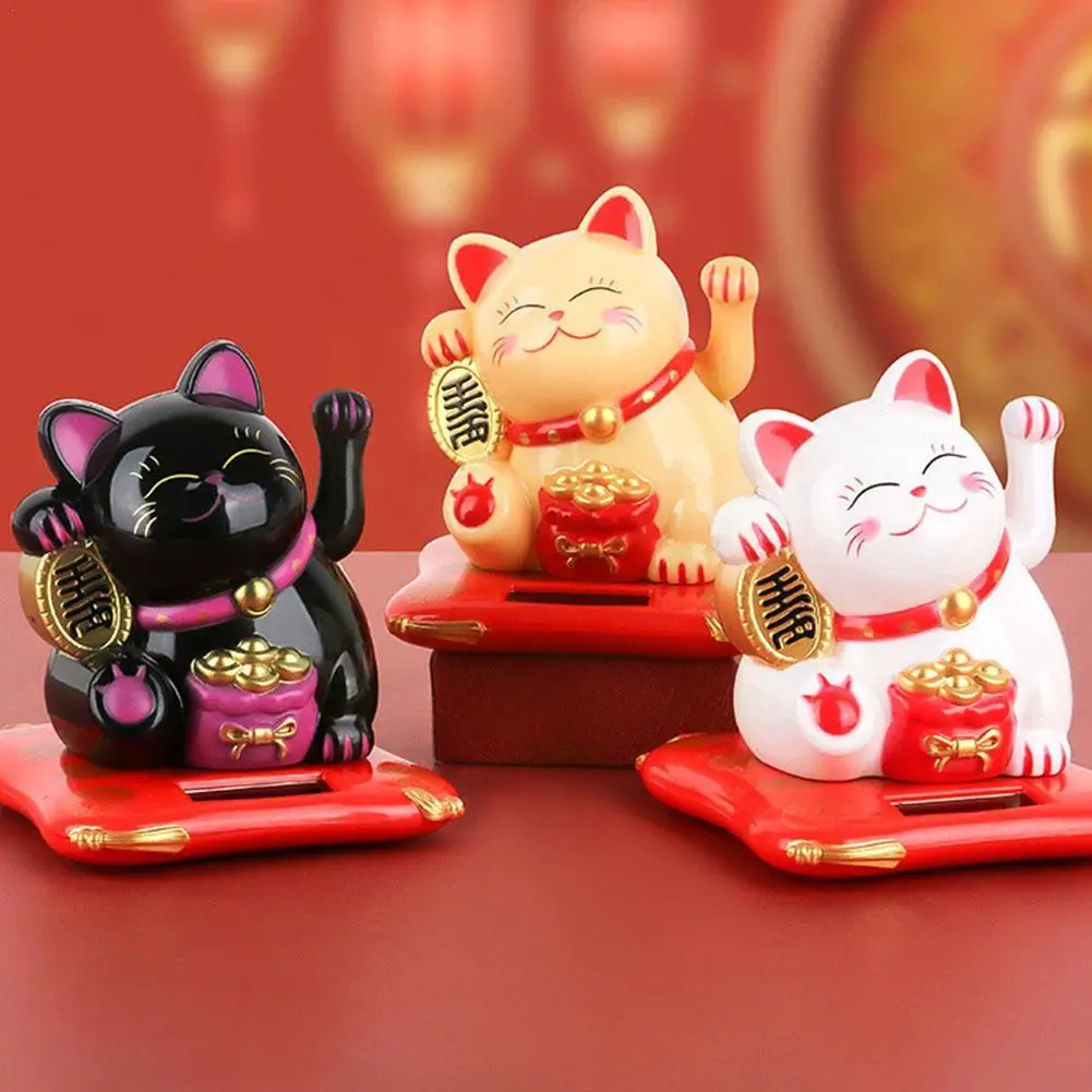 

Solar Powered Maneki Neko Lucky Cat Welcoming Chinese Lucky Cat Waving Hand Beckoning Fortune Cat Figurines For Car Decor X8N7
