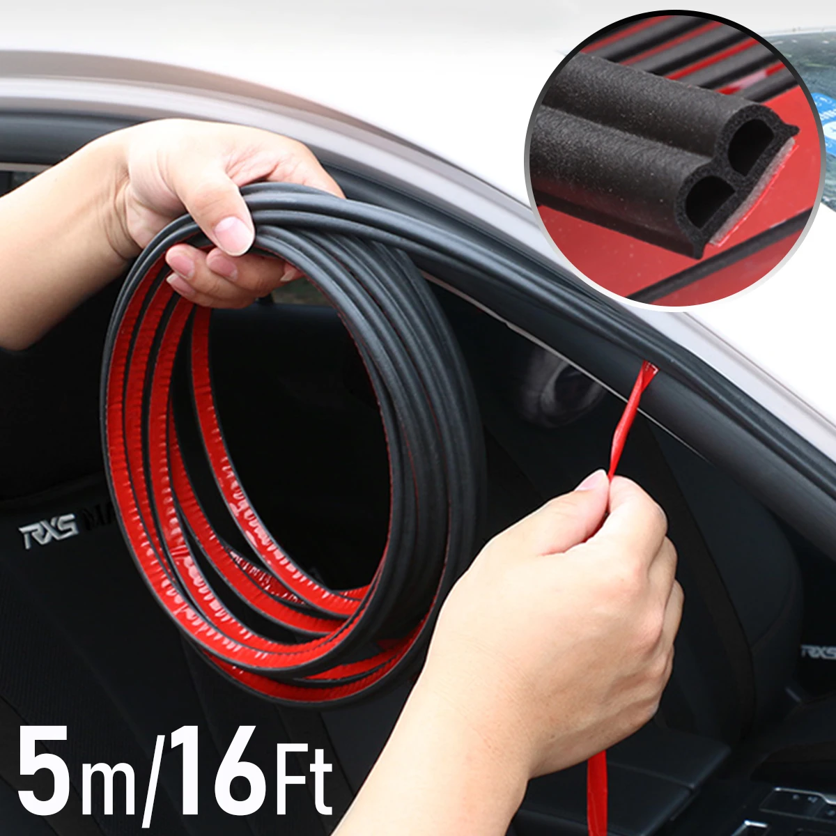 

5 Meters Car Door Seal Strips Sticker B Shape Weatherstrip Rubber Seals Sound Insulation Trunk Hood Sealing Interior Accessories