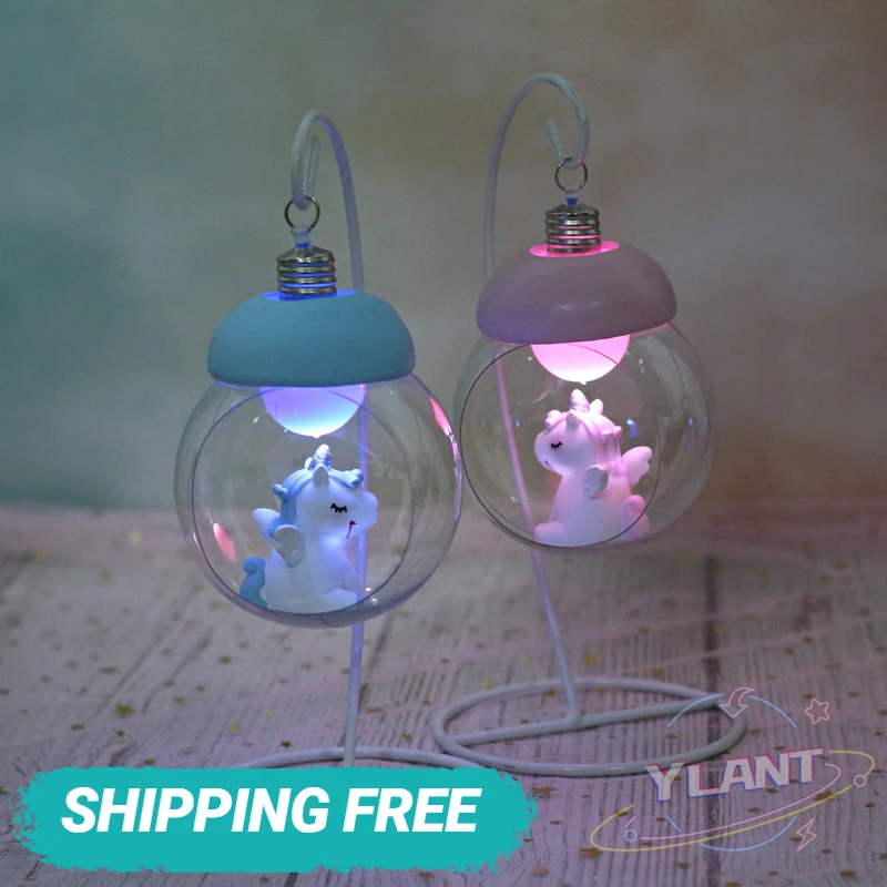 

Светодиодный ночсветильник с единорогом из смолы, мультяшное животное, прикроватная тумба, лампа для спальни, декоративная игрушка, Рождес...