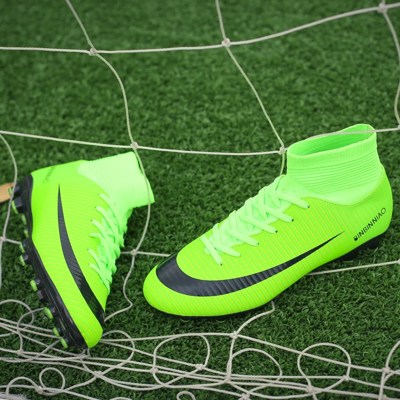 На улицу футбольные кроссовки для мужчин Голубые футзалки летающей ткани дышащие ботинки высокой посадки горячей продажи высокого качества ТФ/ФГ кроссовки.