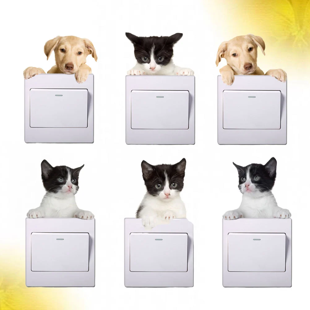 

6pcs Switch Stickers Cat Wall Pasters Pattern Decals Switch Sticker for Bedroom Living Room