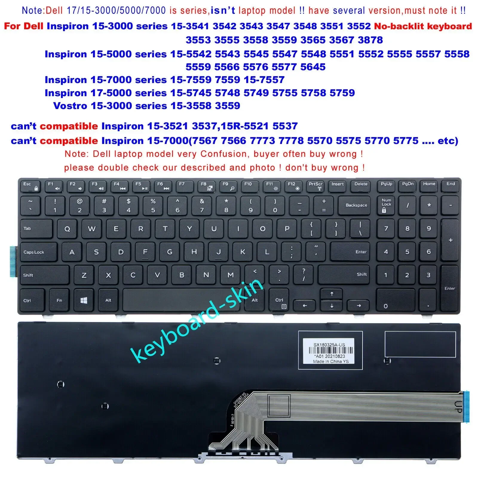 Клавиатура NoEnName_Null черная для Dell 15-5000