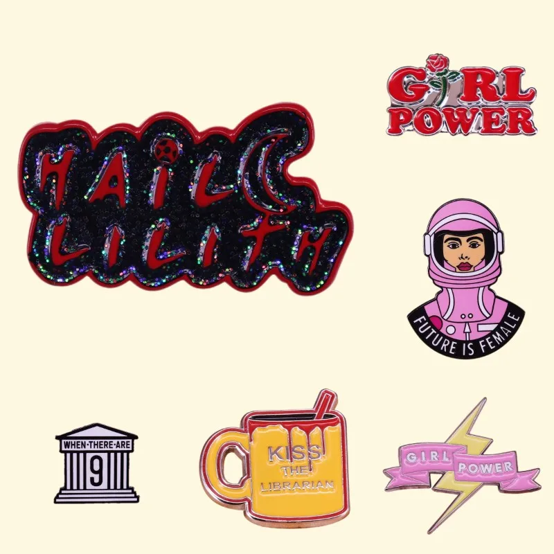 Отличное качество, феминистская эмалированная булавка, индивидуальный молниеносный положительный эффект для женщин, GRL PWR, нагрудные значки, подарки для друзей, оптовая продажа