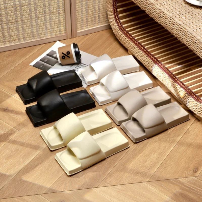 Тапки Домашние женские в японском стиле квадратные однотонные туфли с плоским