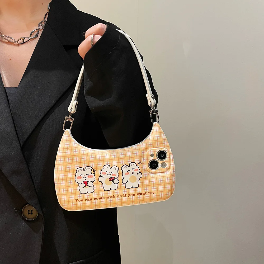 

Girl Iphone Case For 11 12 13 14 Pro Max Xr x Xs Max Sweet 3d Houndstooth Handbag Mobile Phone Shockproof Anti-fall Cases