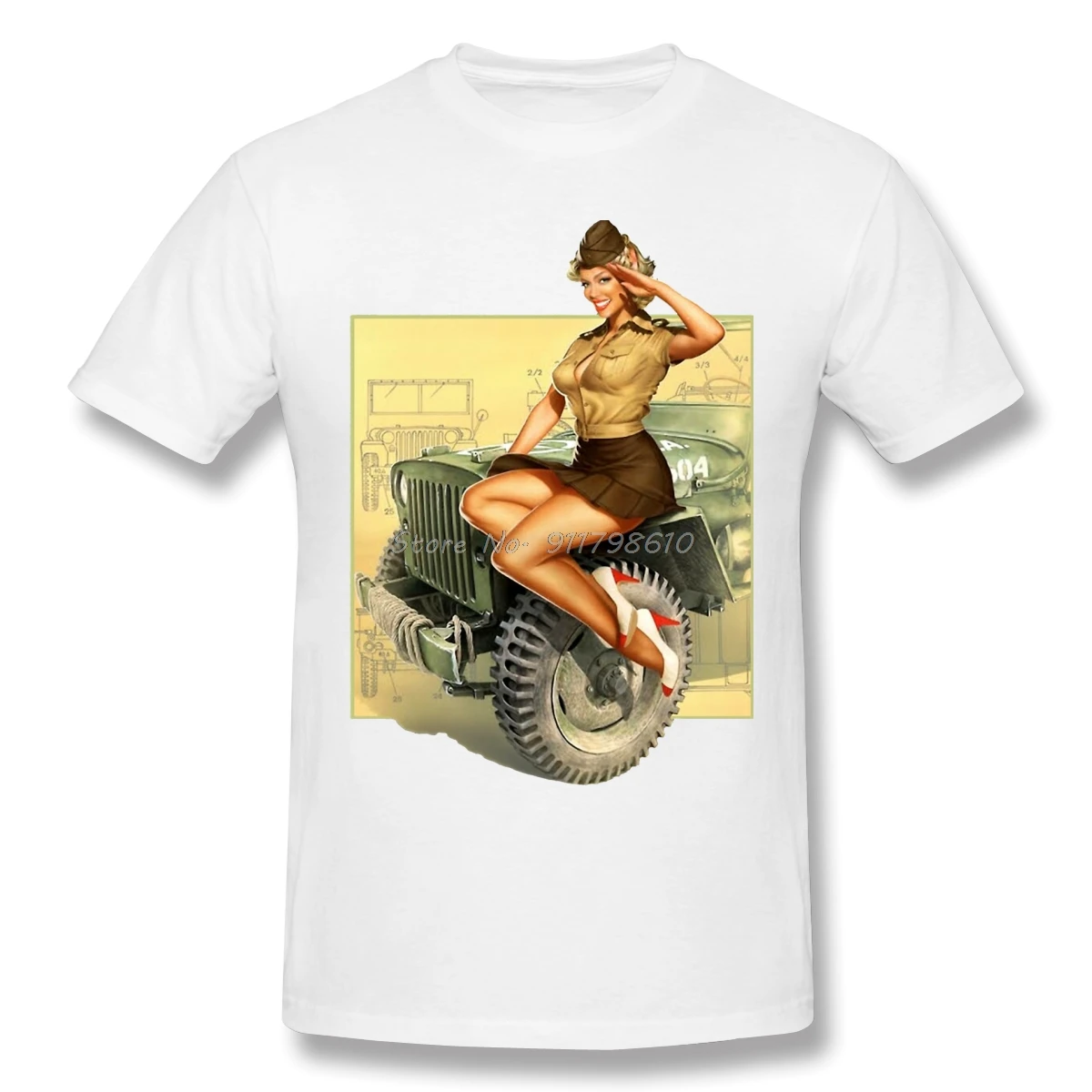 

Сексуальная винтажная Повседневная футболка с изображением пин-ап в стиле второй мировой войны с изображением Вилли МБ джипс, футболка с изображением семьи братьев, Мужская футболка в стиле аниме, уличная одежда, топы в стиле Харадзюку