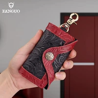 handmade mens key wallet genuine leather card slot housekeeper keys smart key holder coin purse fot male portable key bag