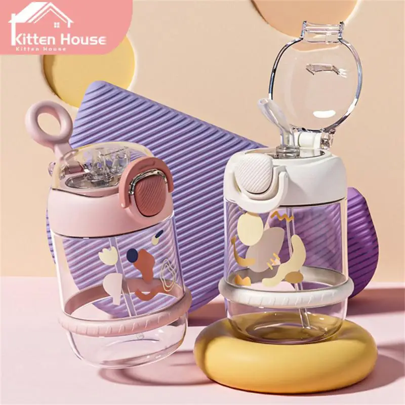 

450/630ml Cartoon Water Jug Portable Water Cup Leakproof Water Cup With Straw Internet Red Straw Big Belly Cup With Stickers