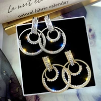geometric micro encrusted diamond sized circle earrings womens luxury atmosphere circle stud earrings