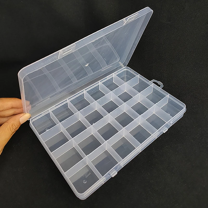 

Пластиковая шкатулка для хранения ювелирных изделий, 24 ячейки, регулируемый контейнер, шкатулка для сережек и бусин, прямоугольная шкатулка для ювелирных изделий