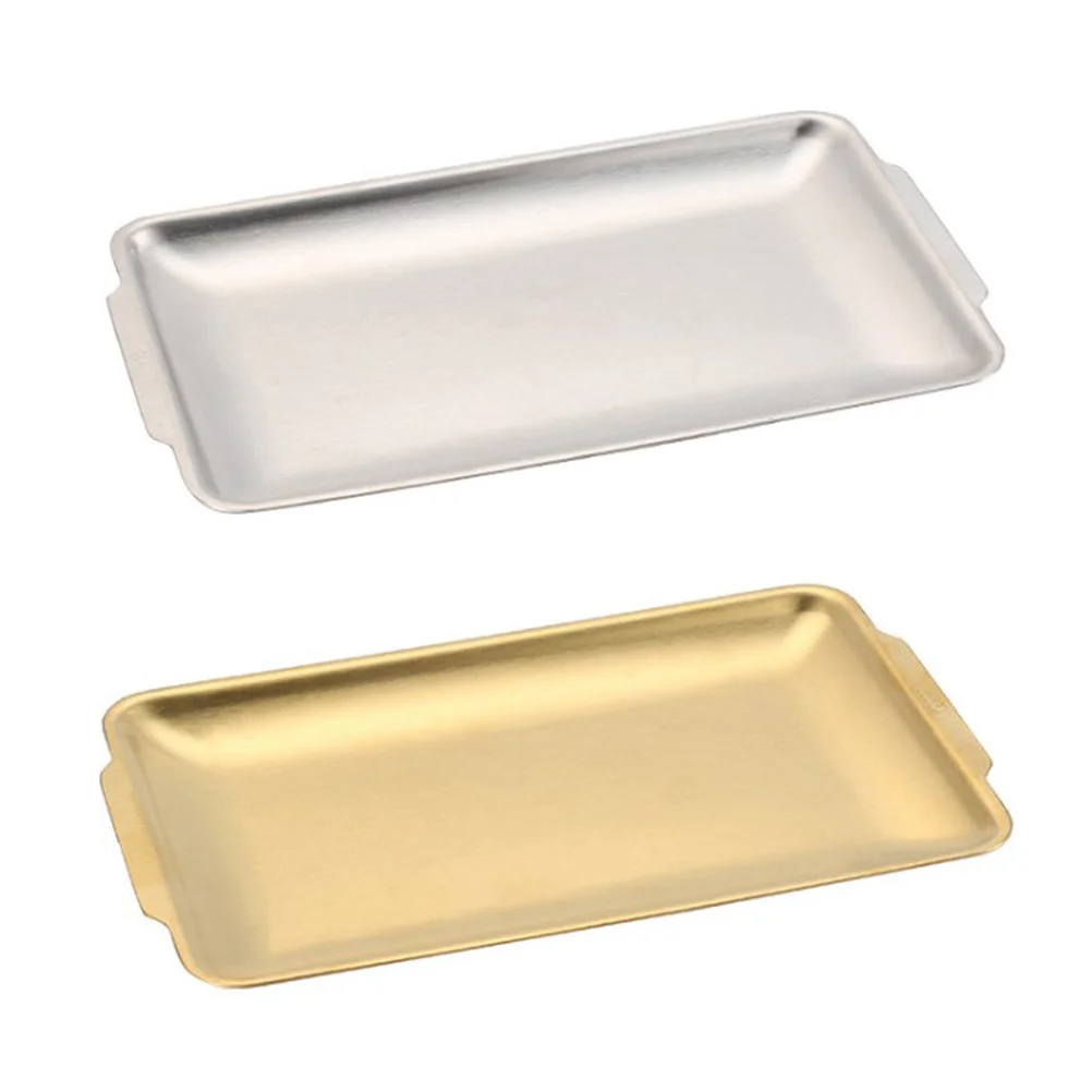 

2pcs Trays Entryway Key Tray Serving Tray Metal Butler Tray Stainless Steel Decorative Tray Dessert Plate