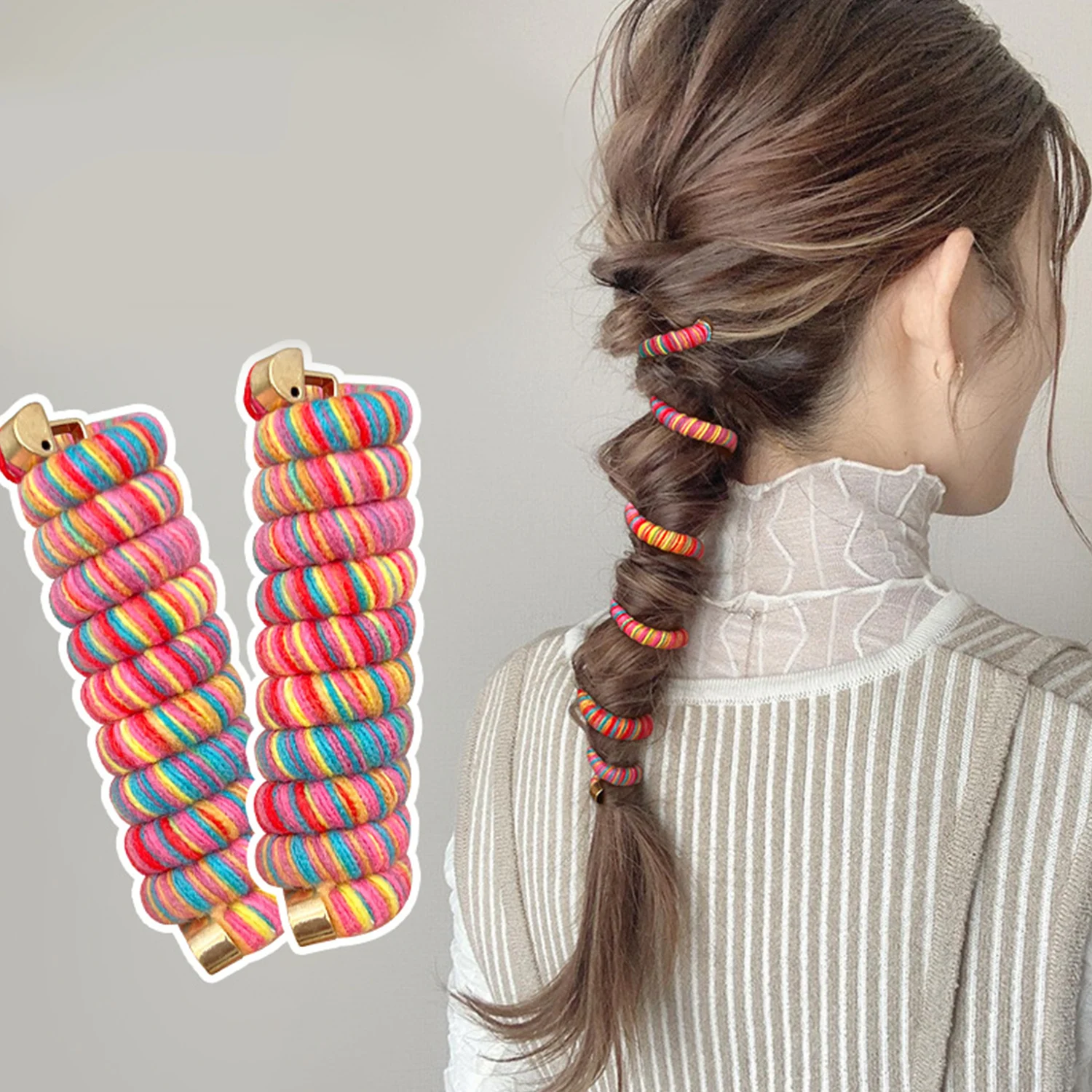 

New Fashion Telephone Wire Hair Bands For Girls Striped Ponytail Hair Scrunchies Cute Sweet Colorful Telephone Line Hair Rope