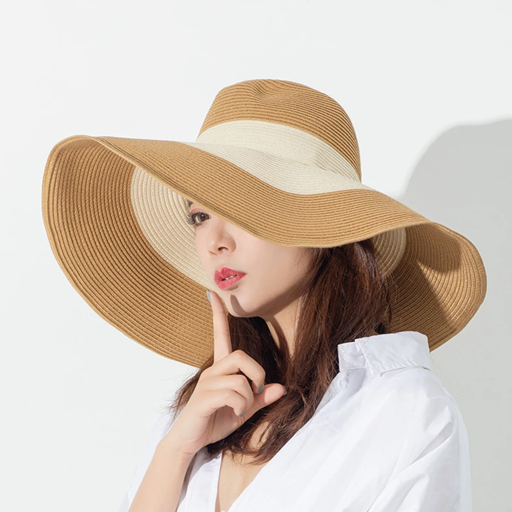 

OhSunny Fashion Straw Hat Women Floppy Wide Large Brim UPF50+ Beach Sun Cap UV Protection Foldable Washable Hats Spring Summer