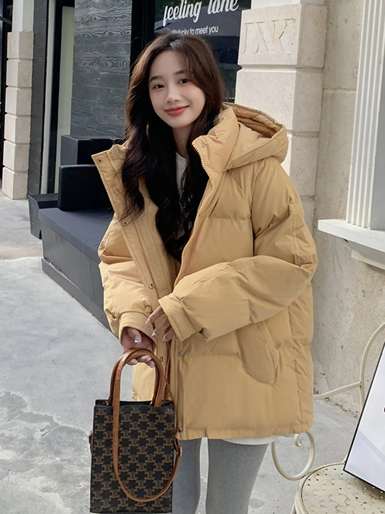 Korean Fashion Short Warm 90 White Duck Down Outerwear Women 2024 Winter New Slimming Thickened Hood Down jacket