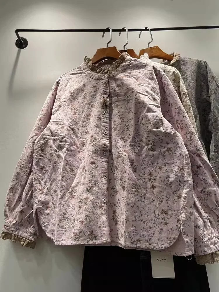 Модные рубашки и блузки Mori Kei 2021 свободные однобортные с кружевным