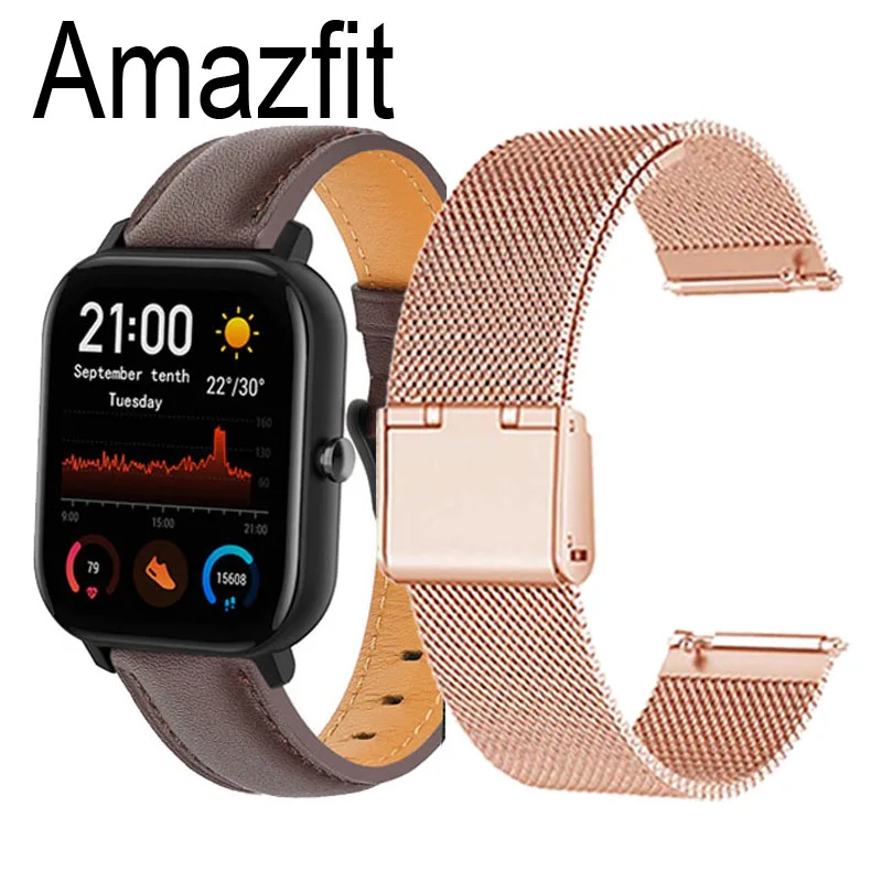 

Ремешок «Миланская петля» для Xiaomi Huami Amazfit GTS 3 2 2e Bip S Lite U Pro, кожаный браслет для наручных часов