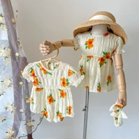 2022 summer new baby girl clothes cute flower print infant girl short sleeve bodysuit cotton breathable baby jumpsuit girl dress