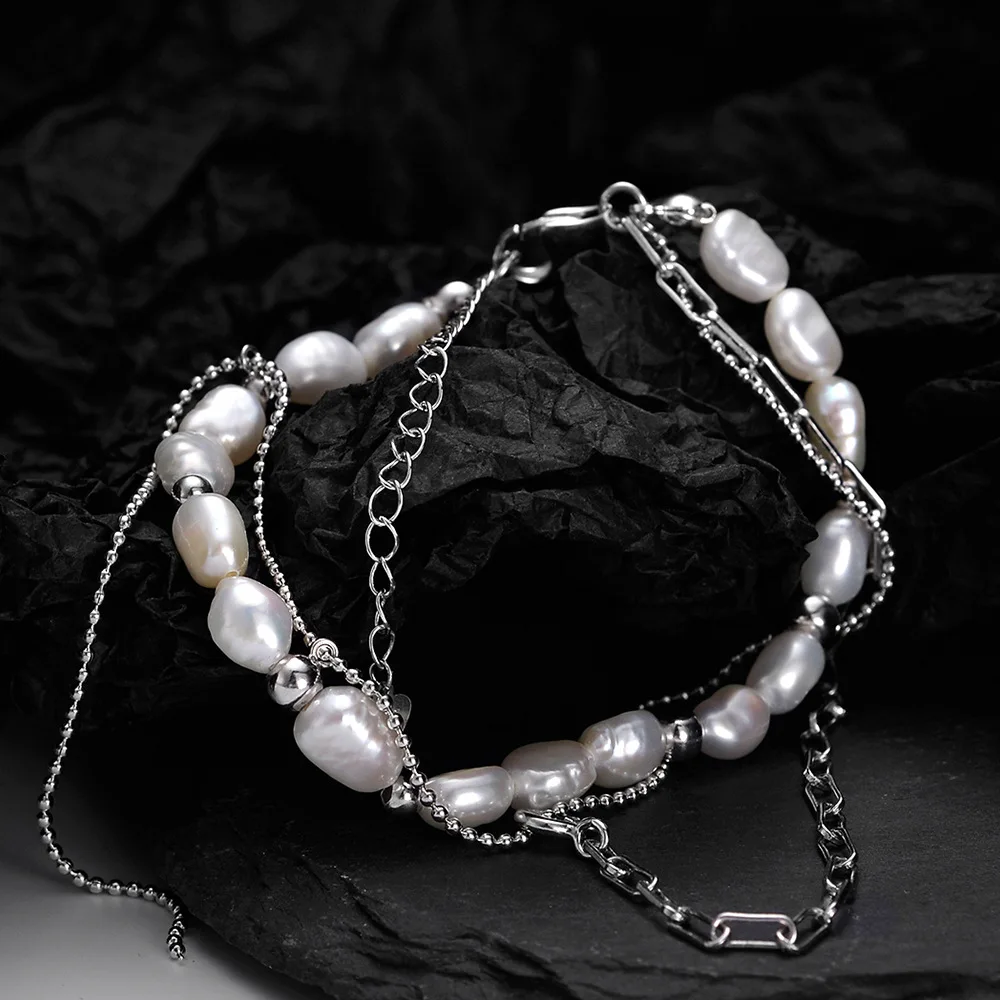 

Youth of Vigor Solid 925 Silver Baroque Pearls Handmade Multi Chain Statement Bracelet Y1S2B21029