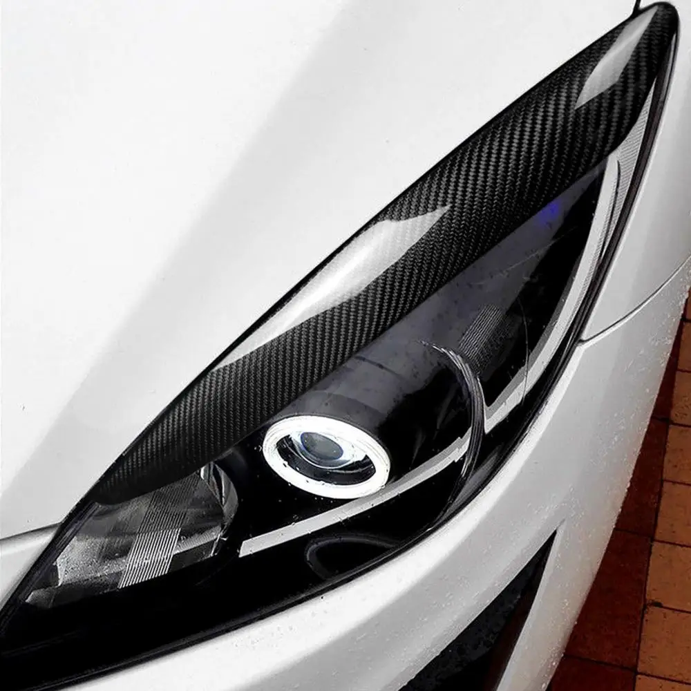 

2Pcs Carbon Fiber Car Headlight Eyebrow Eyelid Trim for Mazda 3 2010-2013 M3