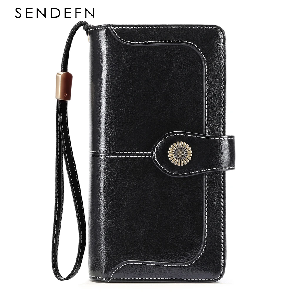Genuine Leather Wallet For Women Clutch Female Purse Long Money Bag Zipper Coin Wallet Luxury Wristlet Phone Hasp Wallets