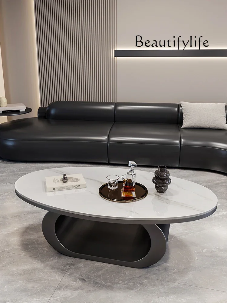 Домашняя овальная черная каменная плита для гостиной журнальный столик