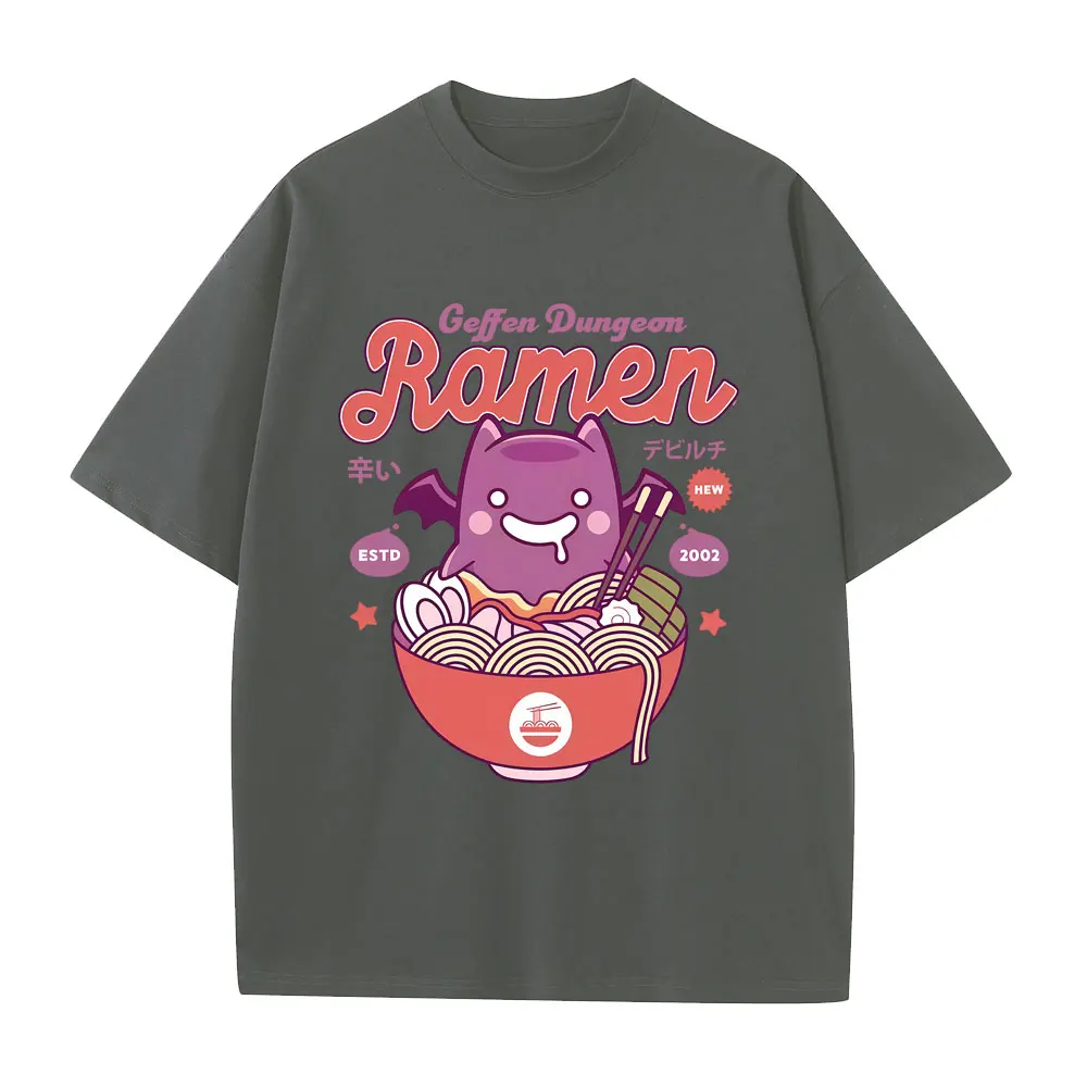 Фото Футболка с графическим принтом Geffen Dungeon Eat Ramen для мужчин и женщин, забавные винтажные футболки в японском стиле, мужские повседневные хлопковые футболки, уличная одежда №3