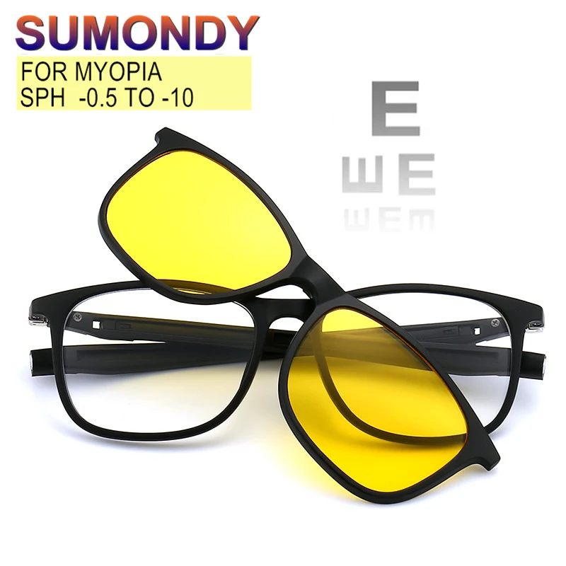 

Magnet Clip Glasses For Myopia -0.25 to -10 Men Women Optical Myopia Glasses With Sunglasses Clip TR90 Frame Spectacles UF137