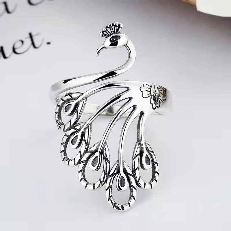 

Vintage Peacock Open Rings for Women Hollow Pattern Anillos Mujer Ethnic Fashion Girls Individual Metal Jewelry Accessory Gifts