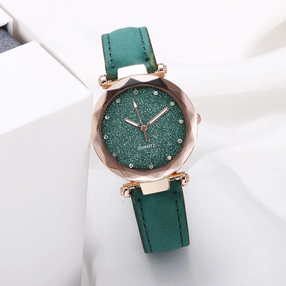 

Women's Wrist Watch Multi Faceted Small Round Pointer Dial Watch Matte PU Strap Shiny Rhinestone Ladies' Wrist Clock H9