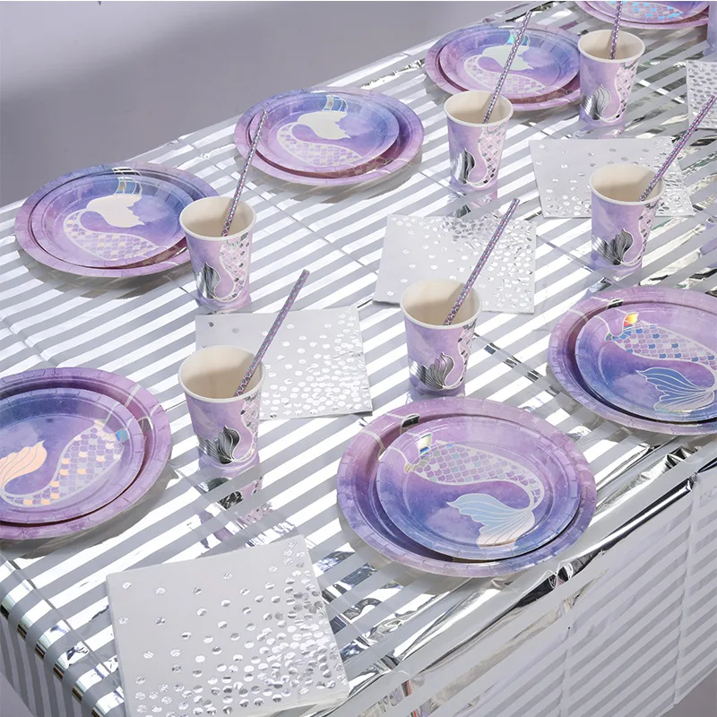 

Creative Mermaid Birthday Party Disposable Tableware Paper Cup Tablecloth Sea Mermaid Girl 1st Birthday Party Decoration 232