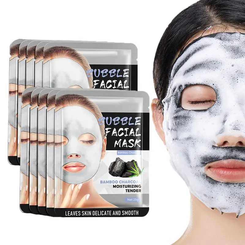 

10pcs Bamboo Charcoal Face Mask Oil Control Black Head Remover Charcoal Bubble Mask Moisturizing Face Foaming Cleanser Skin Care