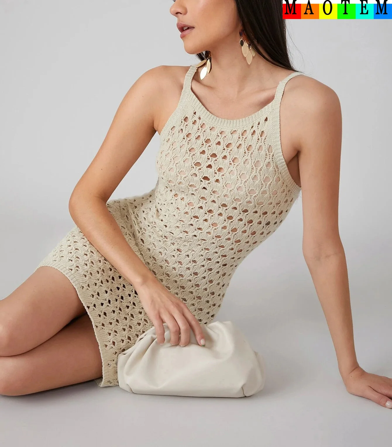 

Женская юбка-слинг MAOTEM, Элегантное трикотажное платье с круглым вырезом и вырезами, летняя пляжная одежда 2021