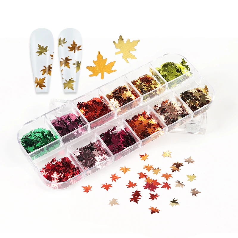 

12 Grids Maple Leaf Sequins For DIY Accessories Fall Leaves Nail Art Glitter Flakes Autumn Halloween Decor Handmade Accessories