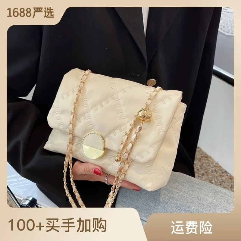 

Leisure Texture Bag Spring and Autumn New Fashion Lingge Chain Women's Bag Westernized Simple One Shoulder Crossbody Bag