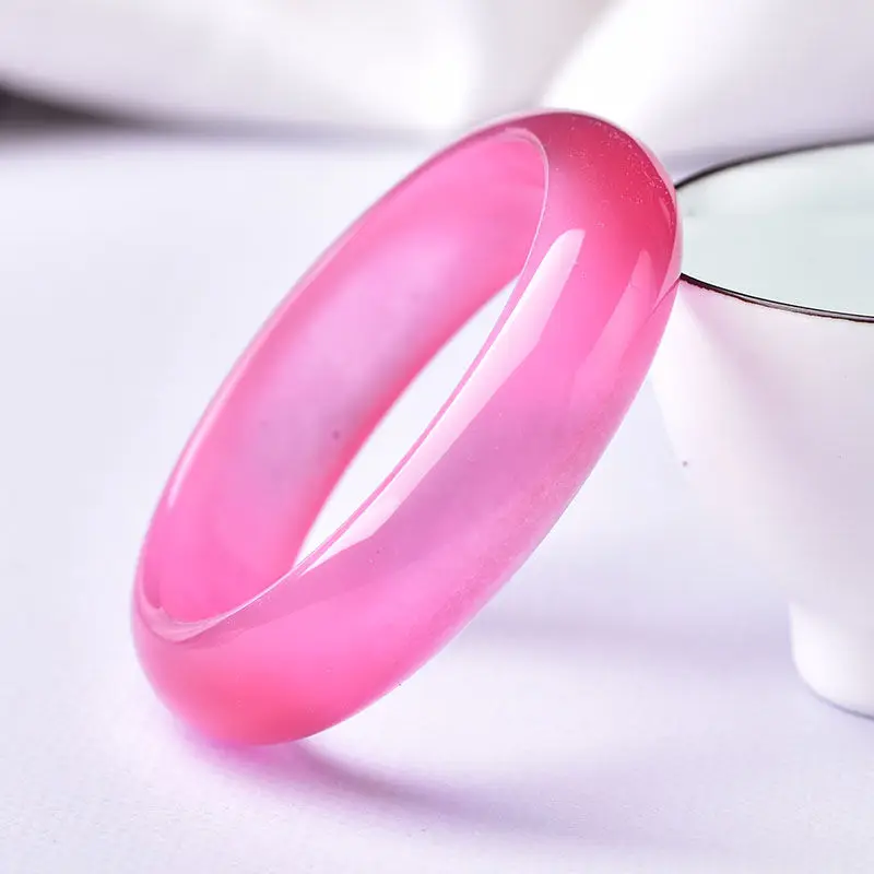 New Natural Pink Opal Bracelet Fashion Wide Genuine Women's Korean Simple