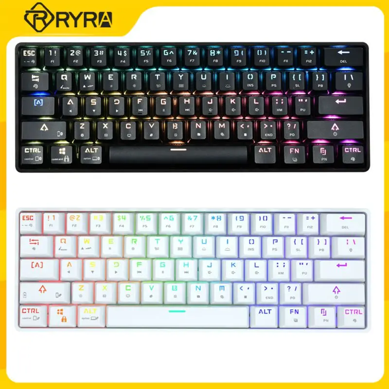

Двухрежимная механическая клавиатура RYRA с Bluetooth, разноцветные световые эффекты, 61 клавиша, Bluetooth планшет, зеленая оси