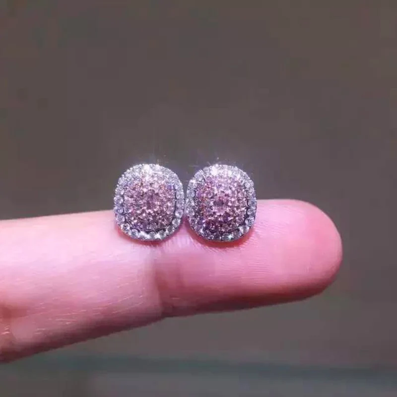 

New Temperament Sweet Pink Cubic Zirconia Stud Earrings Fashion Jewelry for Women Wedding Engagement Party Fancy Accessories