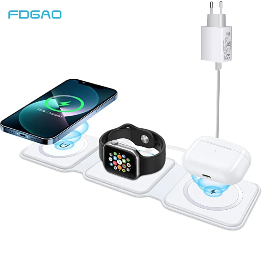 

Беспроводное зарядное устройство 3 в 1, 15 Вт, для iPhone 14, 13, 12, 11 Pro Max, 8 AirPods Pro, Apple Watch, магнитная Складная Беспроводная зарядная станция