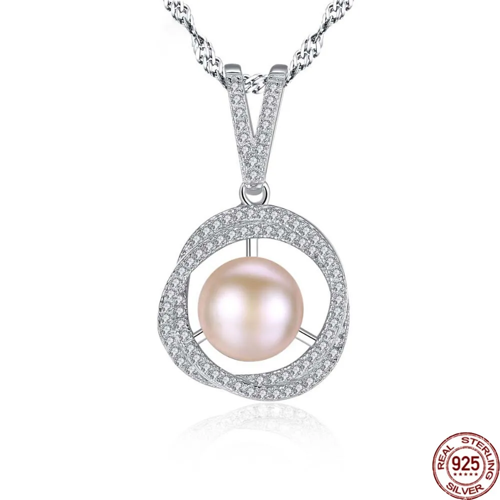 

BABIQU Double Circle Tiny Cubic Zirconia Micro Paved Natural Pearl Crystal Pendant Necklace for Women Delicate Wedding Jewelry