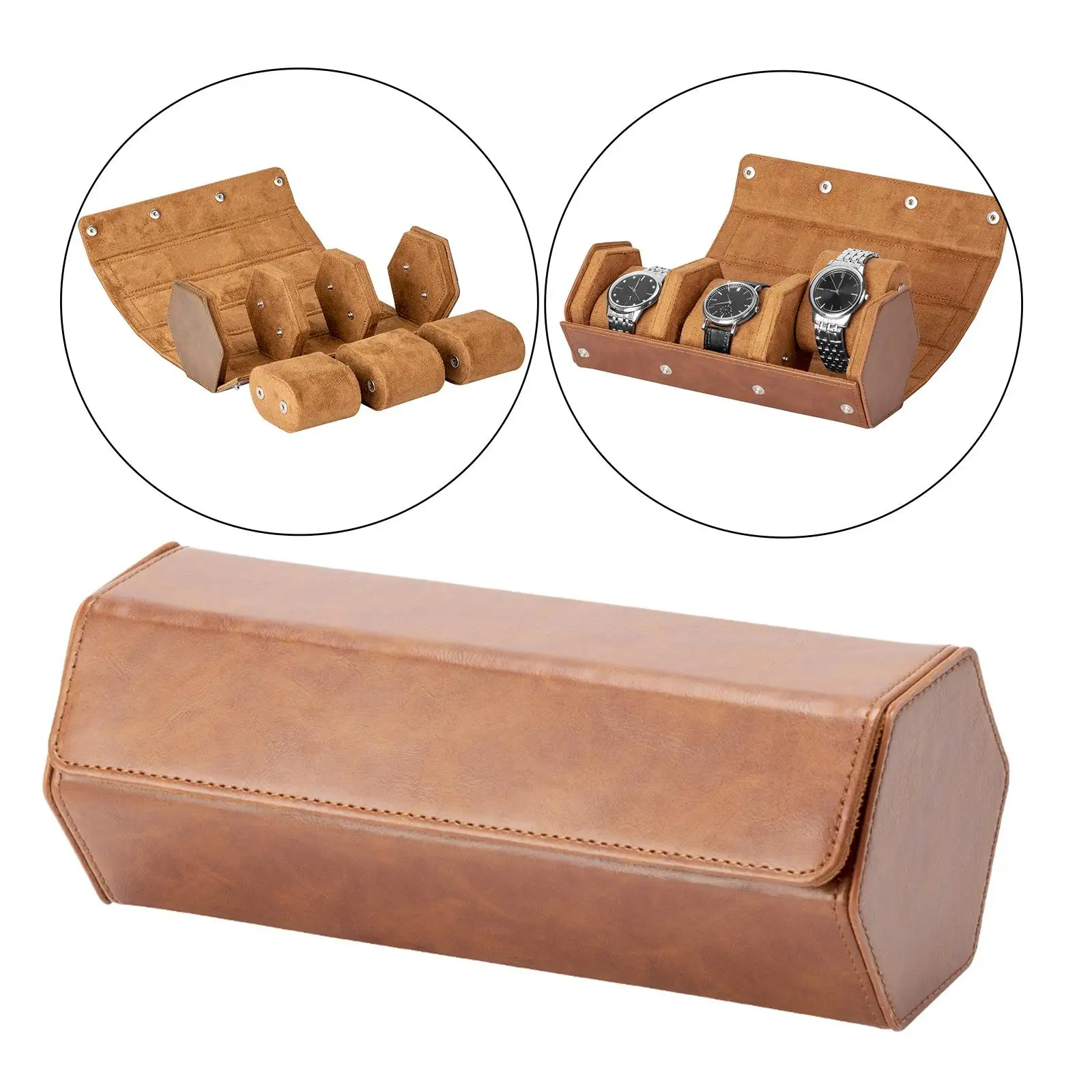 Watch Roll Travel Case Hexagon with Removable for Men and Women