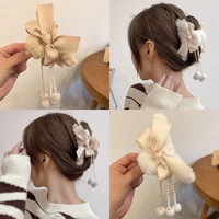 tassel bow plush grip female hairpin back head headdress online influencer refined large shark clip hair accessories