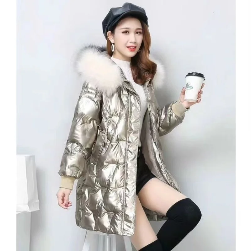 2021 New Parkas Women Fashion Glossy Hooded Winter Women's Jacket Fashion Casual Slim Long Warm Cotton Coat Brand Ladies Parkas
